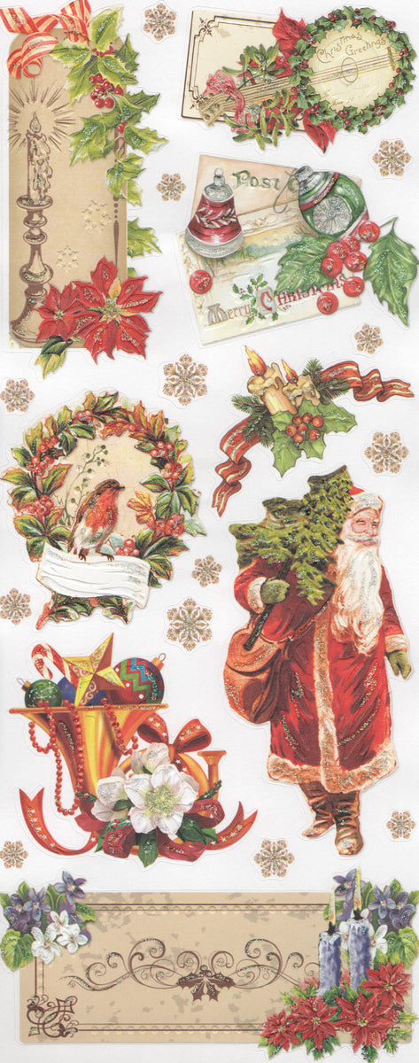 Glitter Embossed Holiday Stickers - Vintage Christmas