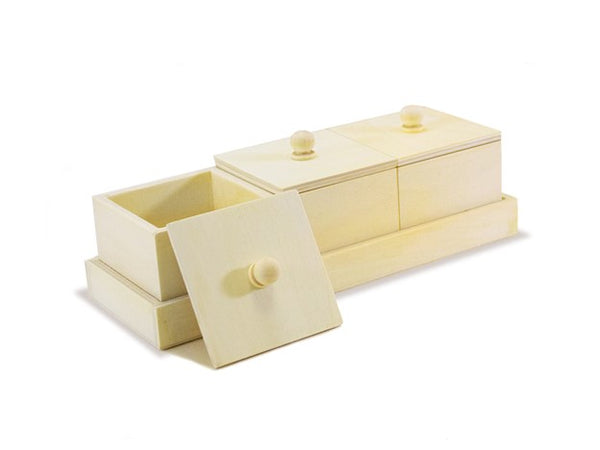 Small Storage Box, Set of 3 with Tray - unfinished