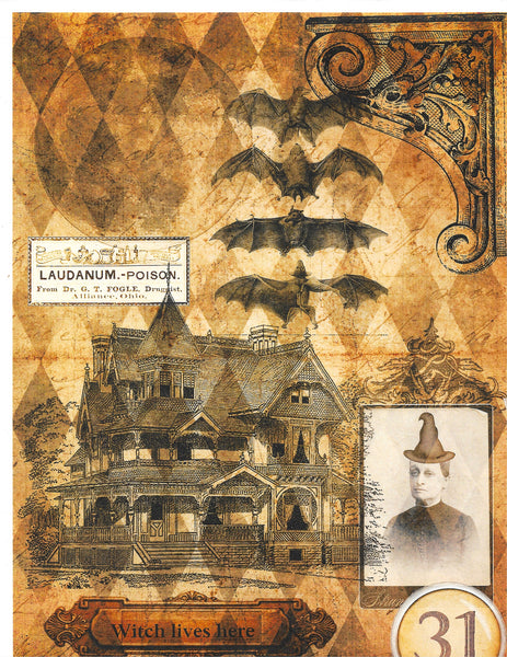 Halloween Haunted House Decoupage Paper by Decoupage Queen