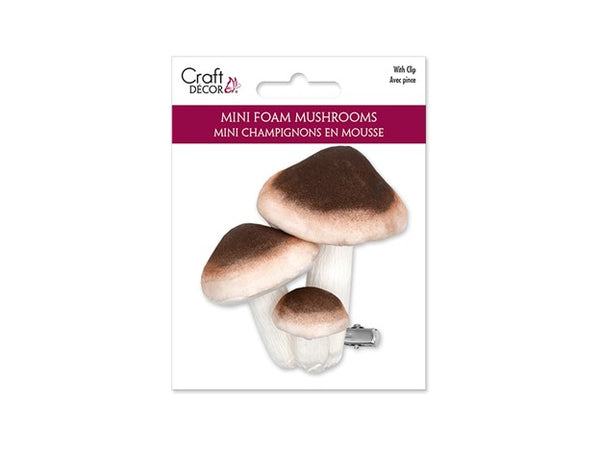 Foam Mushroom with Clip, Brown, Assorted Sizes