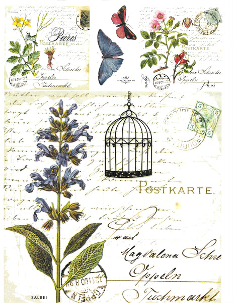 Floral, Butterfly, Birdcage, Postage Soft Decoupage Paper