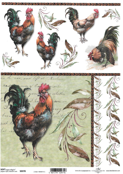 Rooster Soft Decoupage Paper
