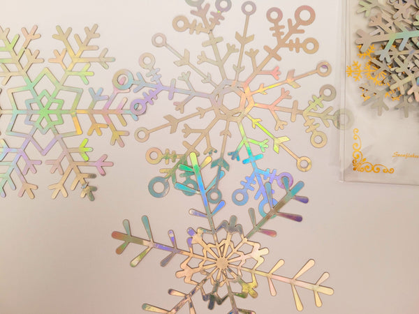 Large Irridescent Foil Snowflakes Embellishments, Laser Cut