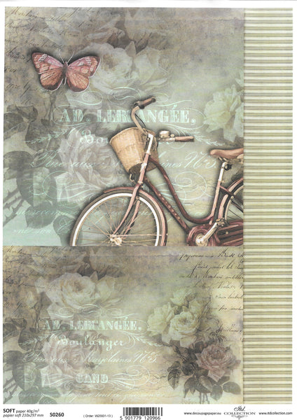 Vintage Bicycle Soft Decoupage Paper