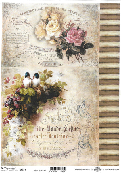 Birds, Berries and Bouquets Soft Decoupage Paper