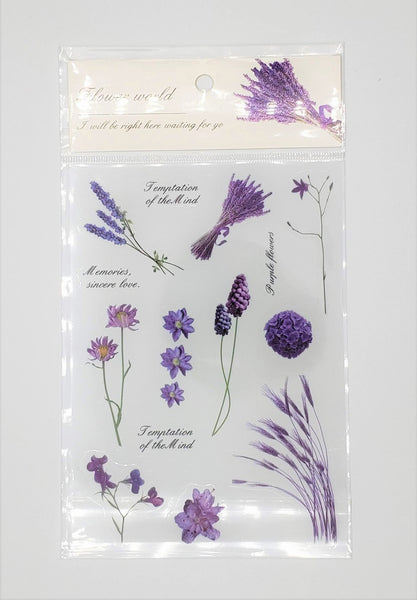 Clear Floral Stickers - Lavender
