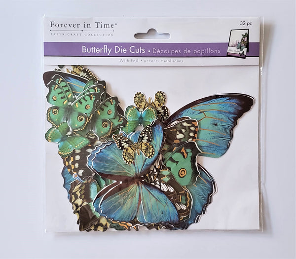 Butterfly Die Cut Embellshments with Foil, Blue/Green