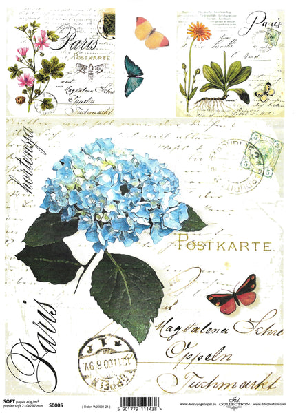 Blue Hydrangea Soft Decoupage Paper