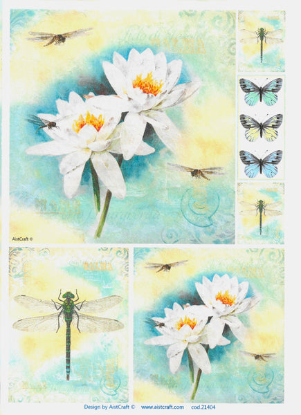 Dragonfly Butterfly Lily Rice Paper