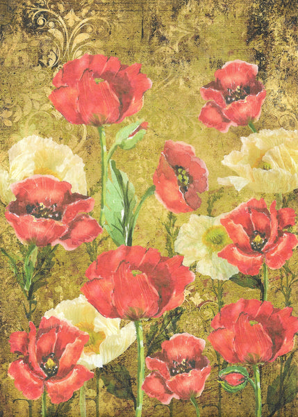 Red and White Poppies Decoupage Paper by Decoupage Queen