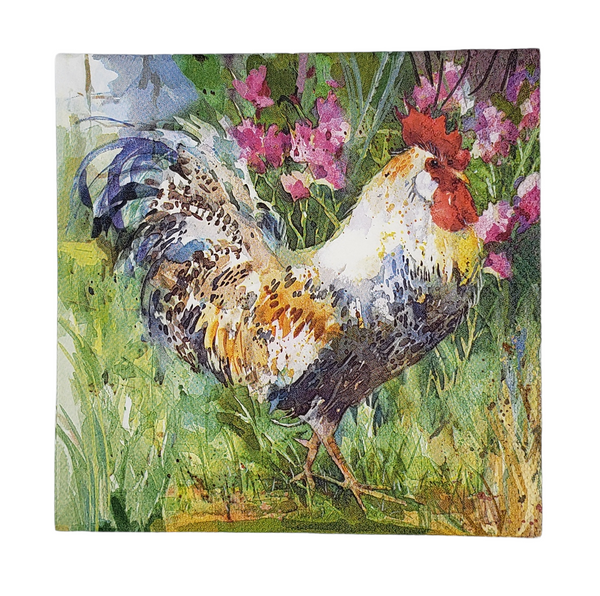 Watercolour Rooster Napkin Set - Lunch