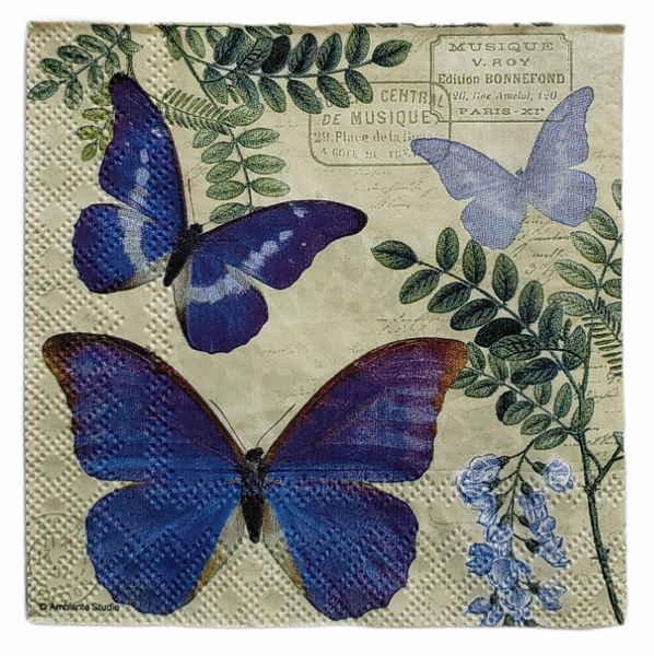 Blue Butterfly Napkin Set - Cocktail