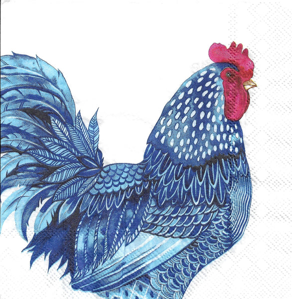 Blue Plumage Rooster Napkin Set - Lunch