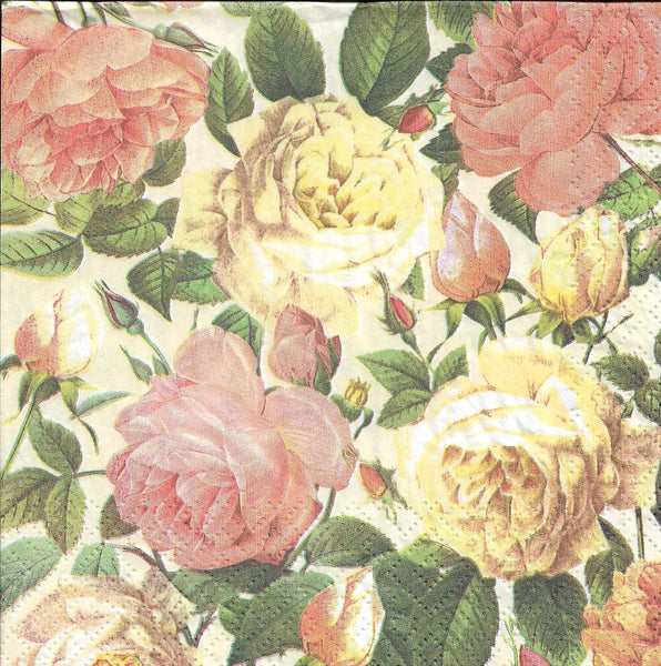 Ivory and Pink Roses Napkin Set