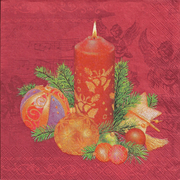 Red Candle and Baubles Napkin Set - Lunch