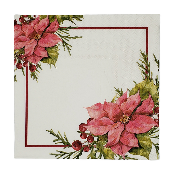 Poinsettia and Berries Napkin Set - Lunch