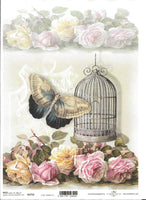 Roses, Butterfly and Bird Cage Rice Paper