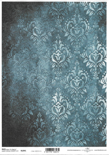 Textured Design Damask Blue Rice Paper